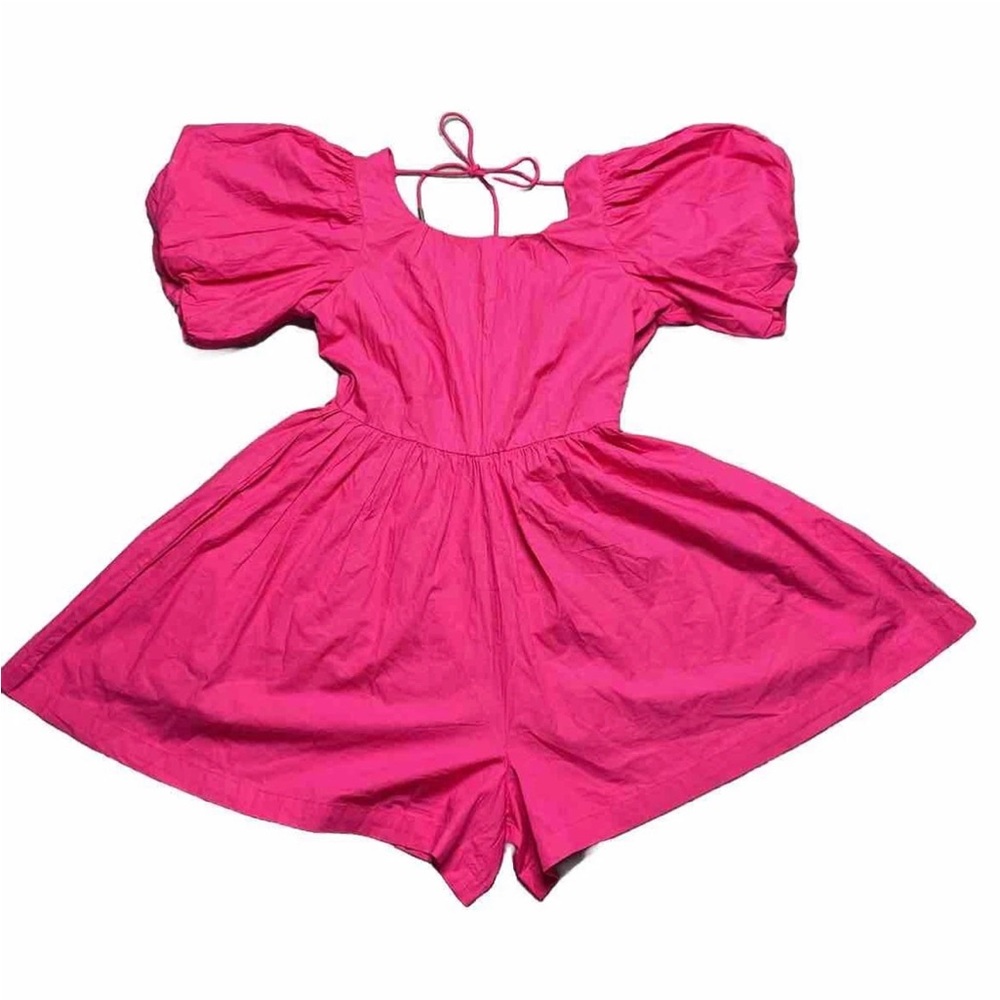 Anthropologie Pink Puff-Sleeve Romper size 0